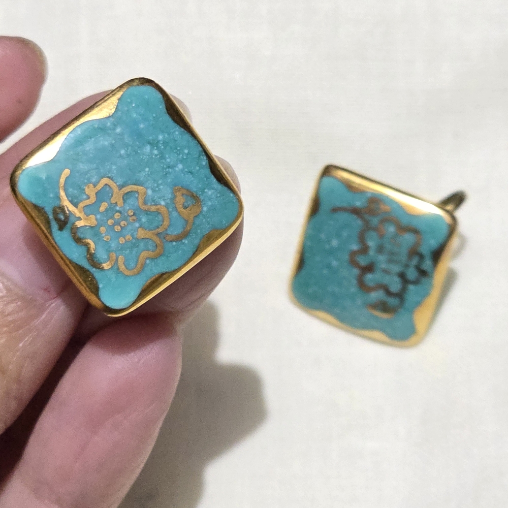 Gold and Turquoise Floral Earrings